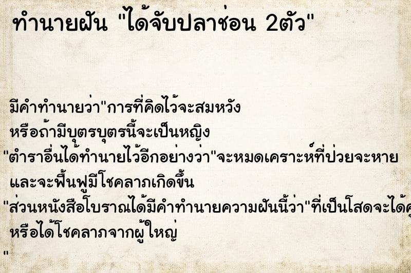 ทำนายฝัน ได้จับปลาช่อน 2ตัว